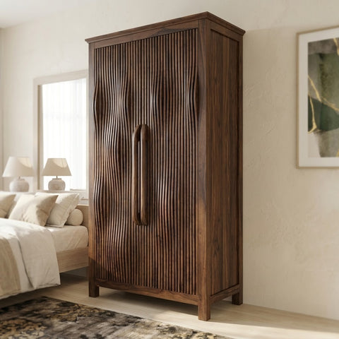 PRITI wooden clothes wardrobe with Dark Walnut finish
