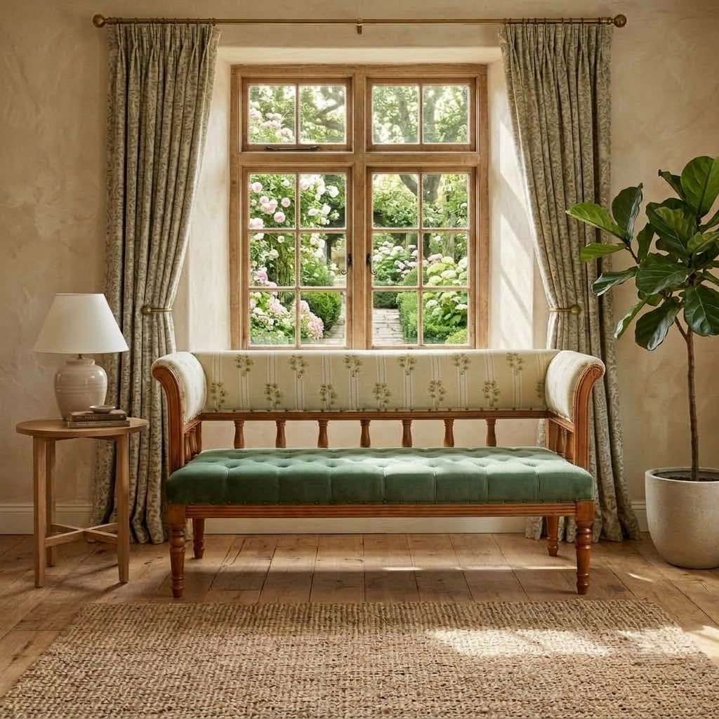 PRITI wooden fabric sofa bench for modern living room