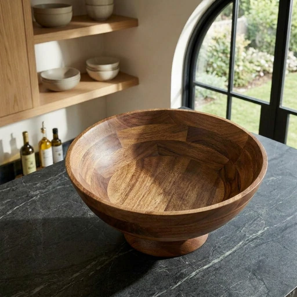 PRITI wooden fruit bowl with elegant pedestal base