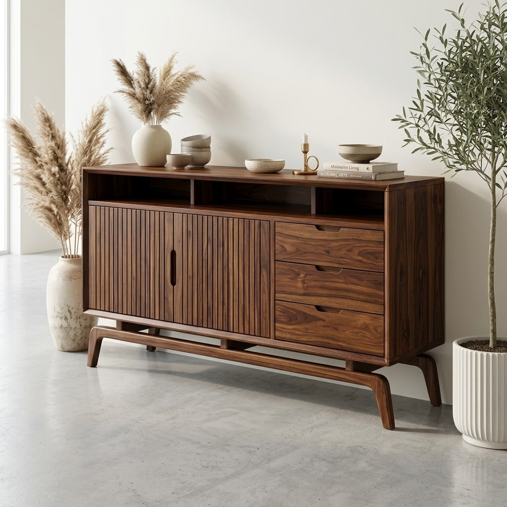 PRITI wooden sideboard with drawers cabinets and shelves
