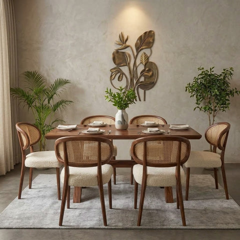 Premium 6 Seater Sheesham Dining Table with Boucle Chairs