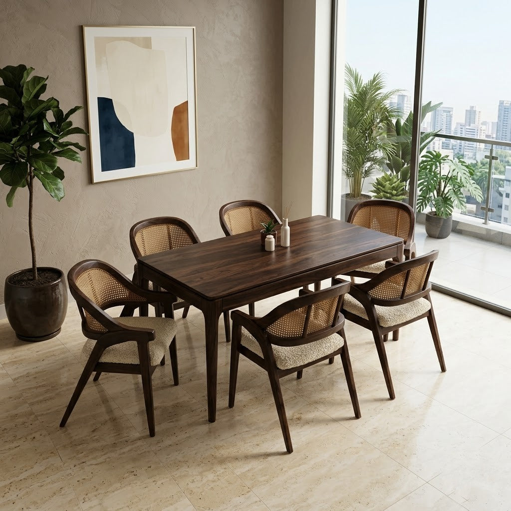 Premium 6 Seater Wooden Dining Set in Dark Walnut Finish