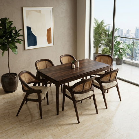Premium 6 Seater Wooden Dining Set in Dark Walnut Finish