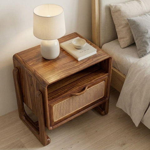 Premium Dark Walnut Sheesham Bedside Table with Drawer Storage