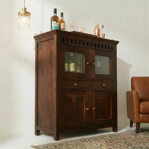 Premium Mango Wood Home Bar Cabinet – Grey Finish