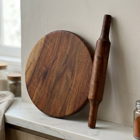 Premium Mango Wood Rolling Board & Pin Set | Roti, Chapati & Paratha Maker