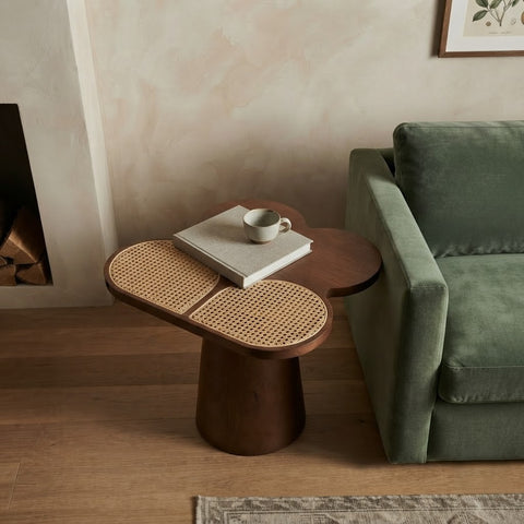 Premium Mango Wood Side Table with Cane Detailing