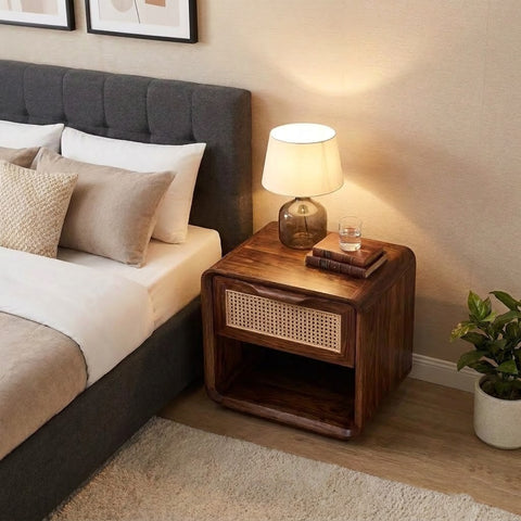 Premium Sheesham Wood Bedside Table with Stylish Drawer Storage