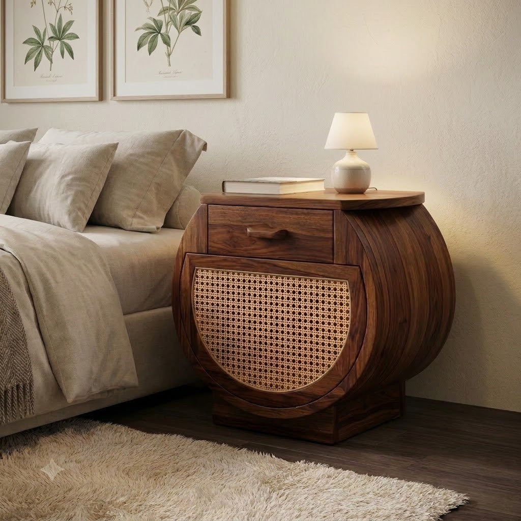 Premium Sheesham wood bedroom nightstand with drawer storage