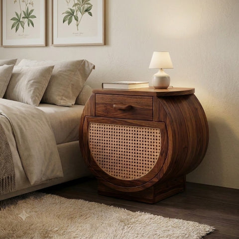 Premium Sheesham wood bedroom nightstand with drawer storage