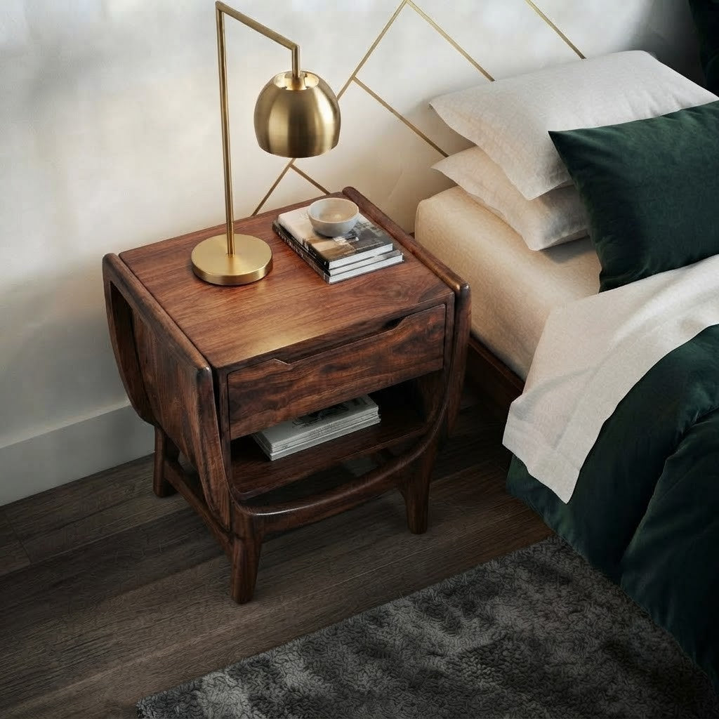 Premium Sheesham wood bedside table with drawer storage