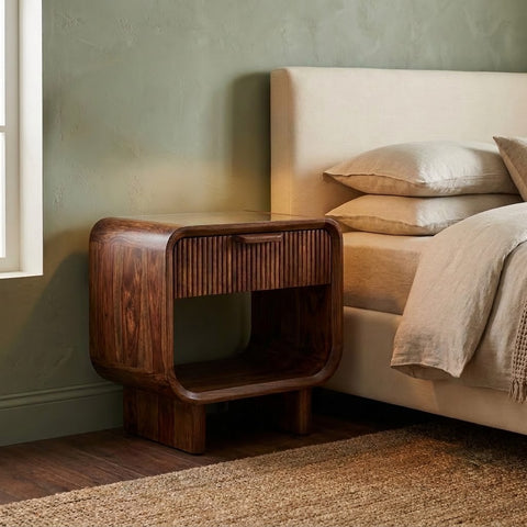 Premium Sheesham wood nightstand in dark walnut finish