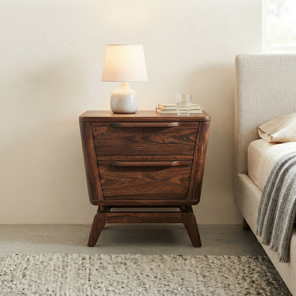 Premium Solid Sheesham Wood Nightstand with Dual Drawer Storage