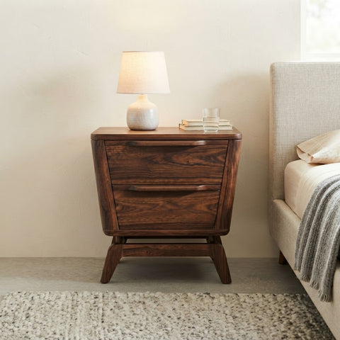 Premium Solid Sheesham Wood Nightstand with Dual Drawer Storage