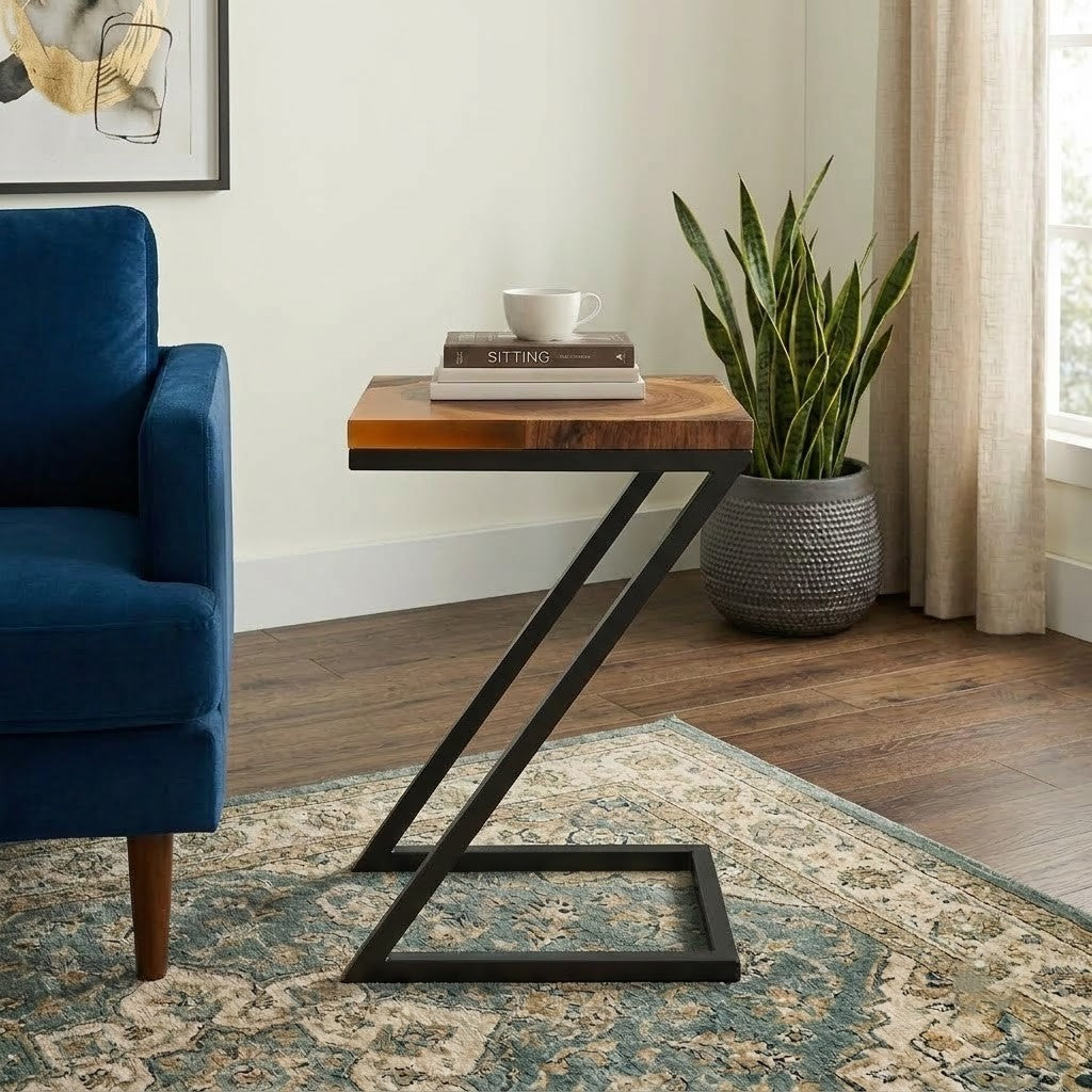 Premium Teak Wood End Table with Resin Finish | PRITI Modern Side Table