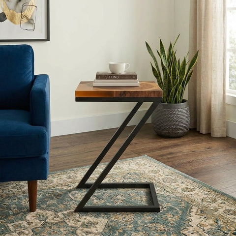 Premium Teak Wood End Table with Resin Finish | PRITI Modern Side Table