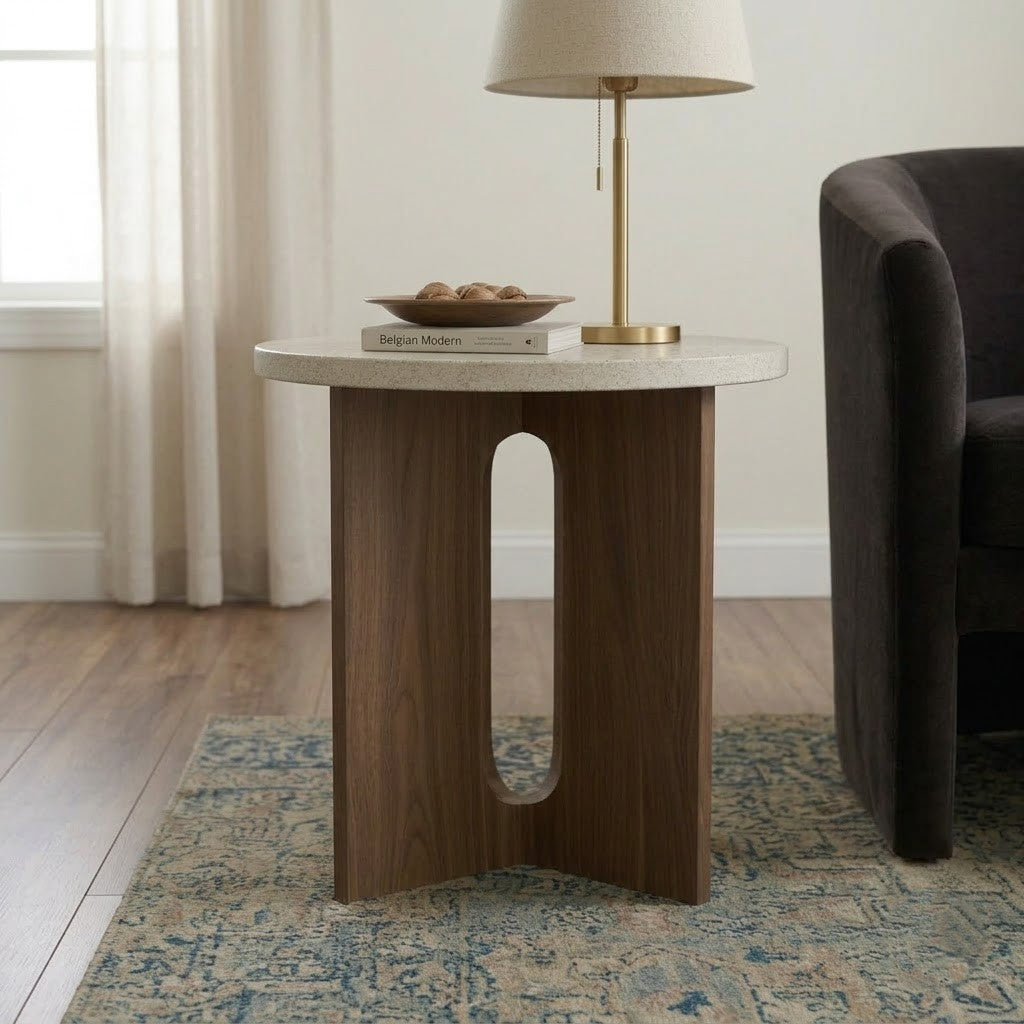 Premium Wood End Table | Round Side Table for Home & Living Spaces – PRITI