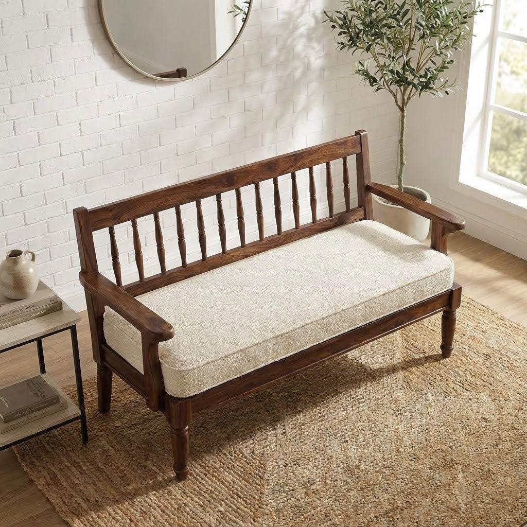 Premium Wooden Accent Bench for Entryway and Living Room in Dark Walnut Finish