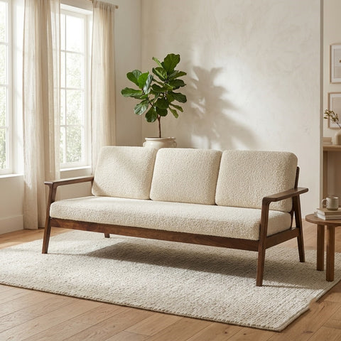 Premium beige three seater sofa for contemporary living room interiors