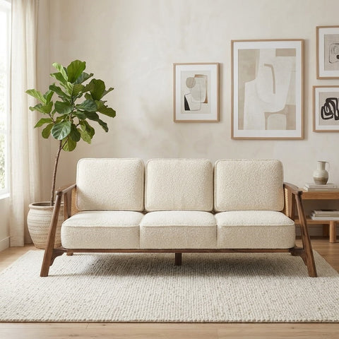 Premium brown three seater wooden sofa for contemporary living rooms