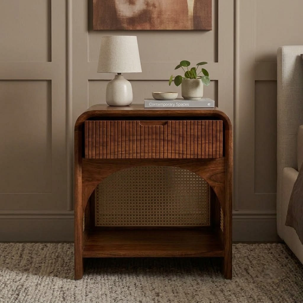 Premium solid wood bedroom side table with drawer and open shelf