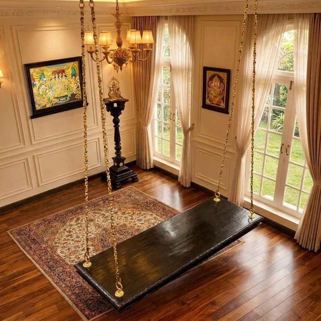 Premium solid wood hanging swing with SS chain for home