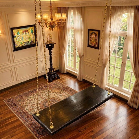 Premium solid wood hanging swing with SS chain for home