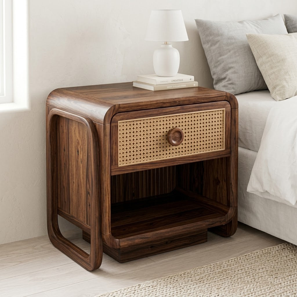 Premium wooden bedside table with Dark Walnut Sheesham finish
