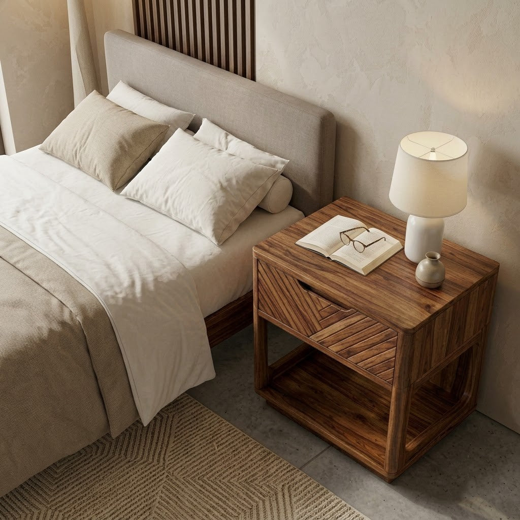 Premium wooden nightstand with Dark Walnut Sheesham finish