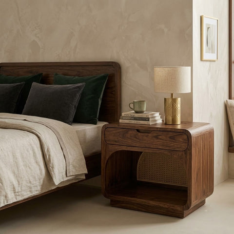 Premium wooden nightstand with drawer and open shelf for bedroom