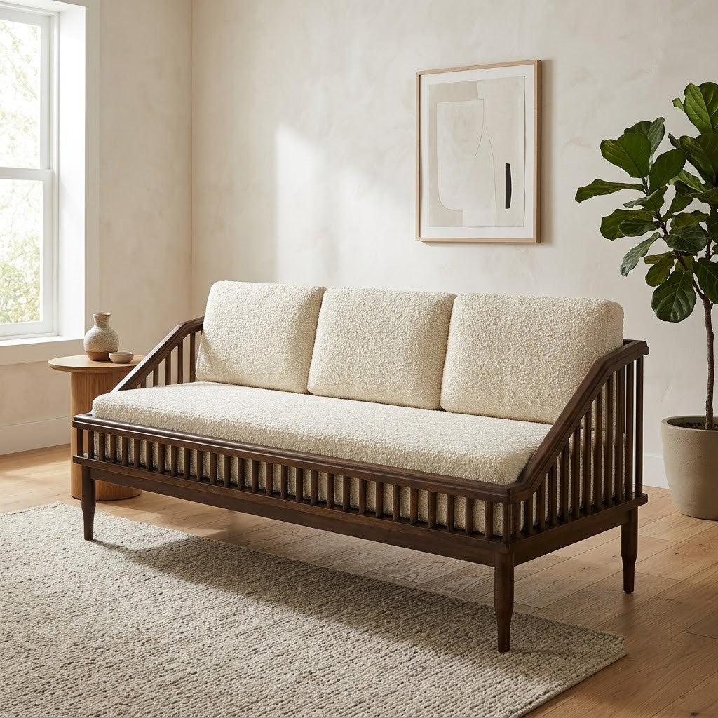 Provincial Teak Finish Sheesham Wood Sofa for Living Room