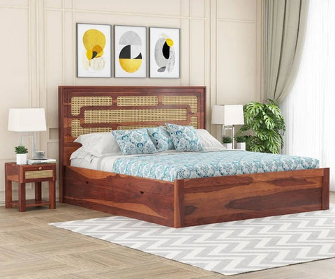 PRITI Wooden Cane King/Queen Size Bed