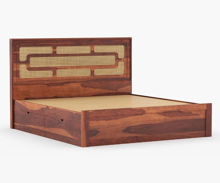 PRITI Wooden Cane King/Queen Size Bed