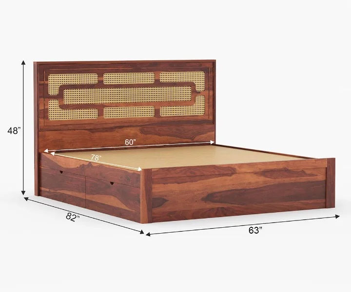 PRITI Wooden Cane King/Queen Size Bed