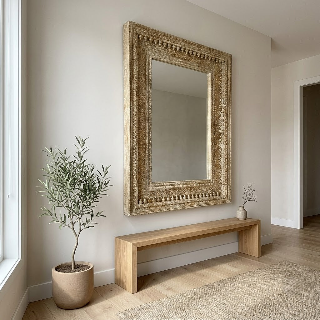 Rectangular decorative wooden mirror for modern living room