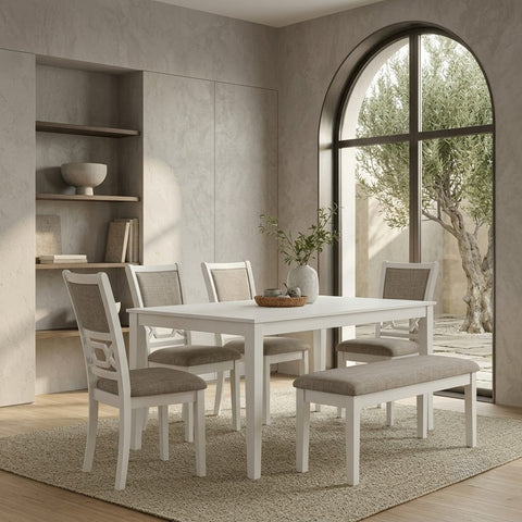 Rectangular white dining table with 