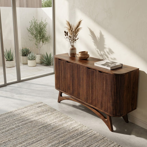 Ribbed Wood Sideboard, Walnut Finish – PRITI