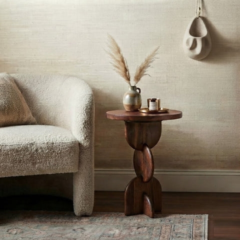 Round End Table for Living Room
Teak Finish Acacia Wood Table | PRITI Stacked Base Side Table for Home
