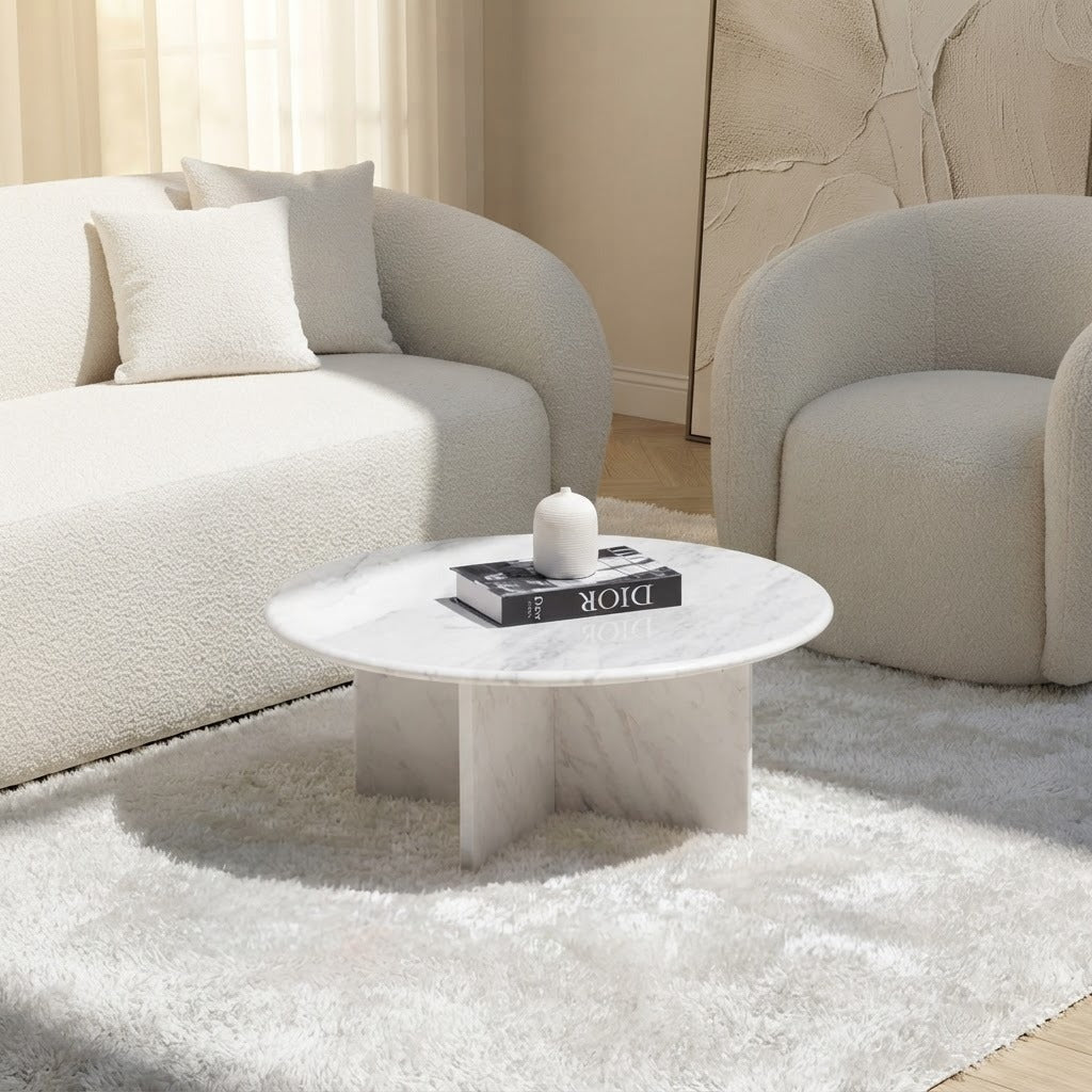 Round Santa Helena Marble Coffee Table | White Marble Living Room Table
