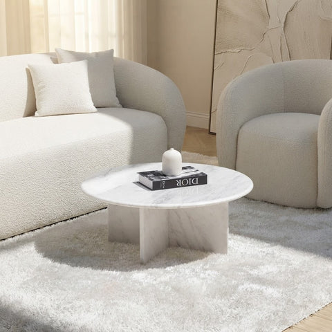 Round Santa Helena Marble Coffee Table | White Marble Living Room Table