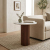 Round White Marble Side Table – Fluted Walnut Base | PRITI