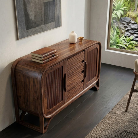 Rounded Walnut Sideboard with Arched Wishbone Legs | PRITI