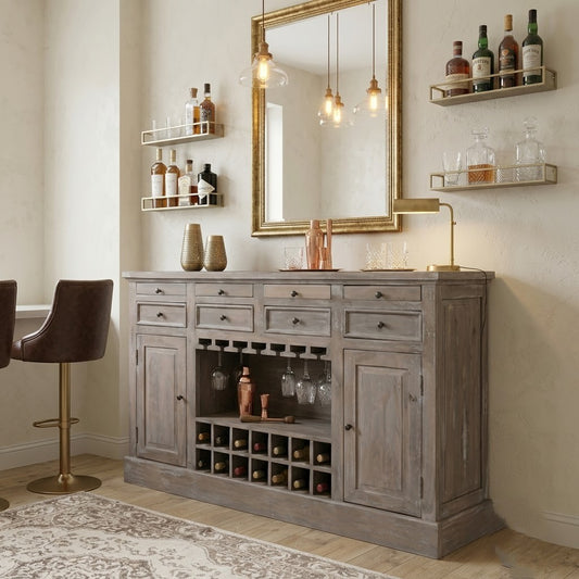 Rustic Brown Wooden Bar Cabinet for Home | PRITI Home Drink Storage Cabinet