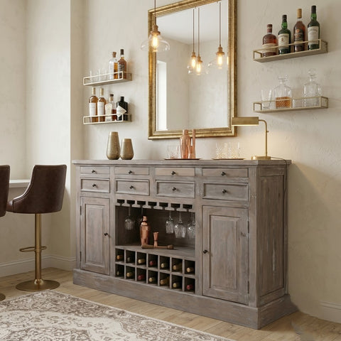 Rustic Brown Wooden Bar Cabinet for Home | PRITI Home Drink Storage Cabinet