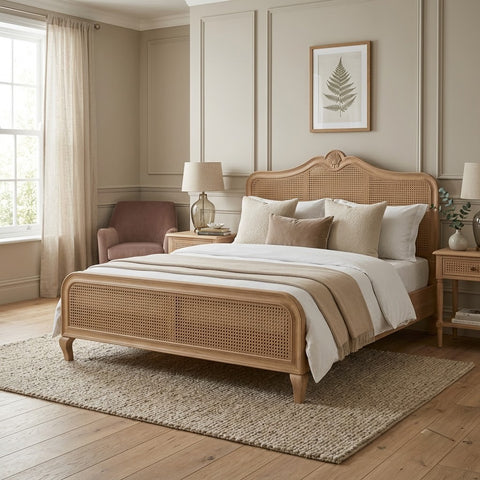 Rustic French Country style Mango Wood Rattan bed