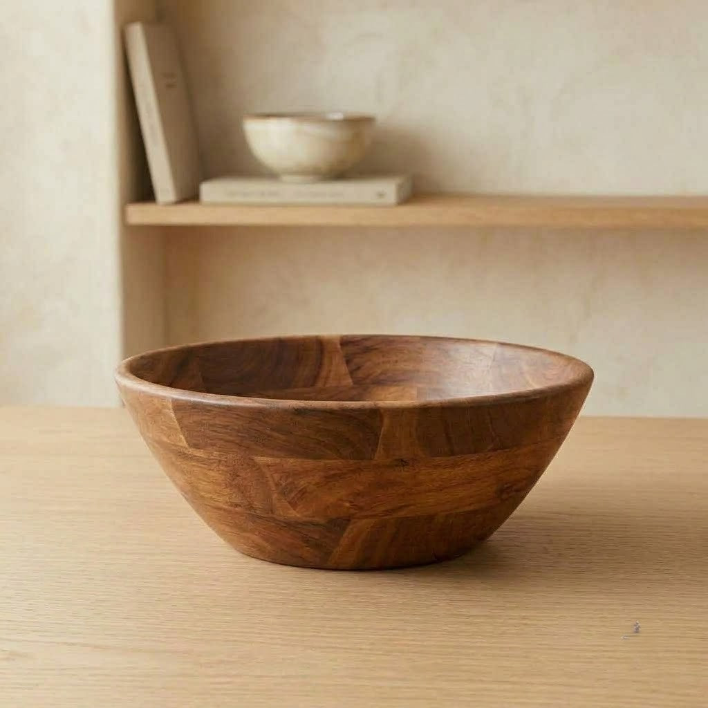 Rustic acacia wood bowl for serving and home décor