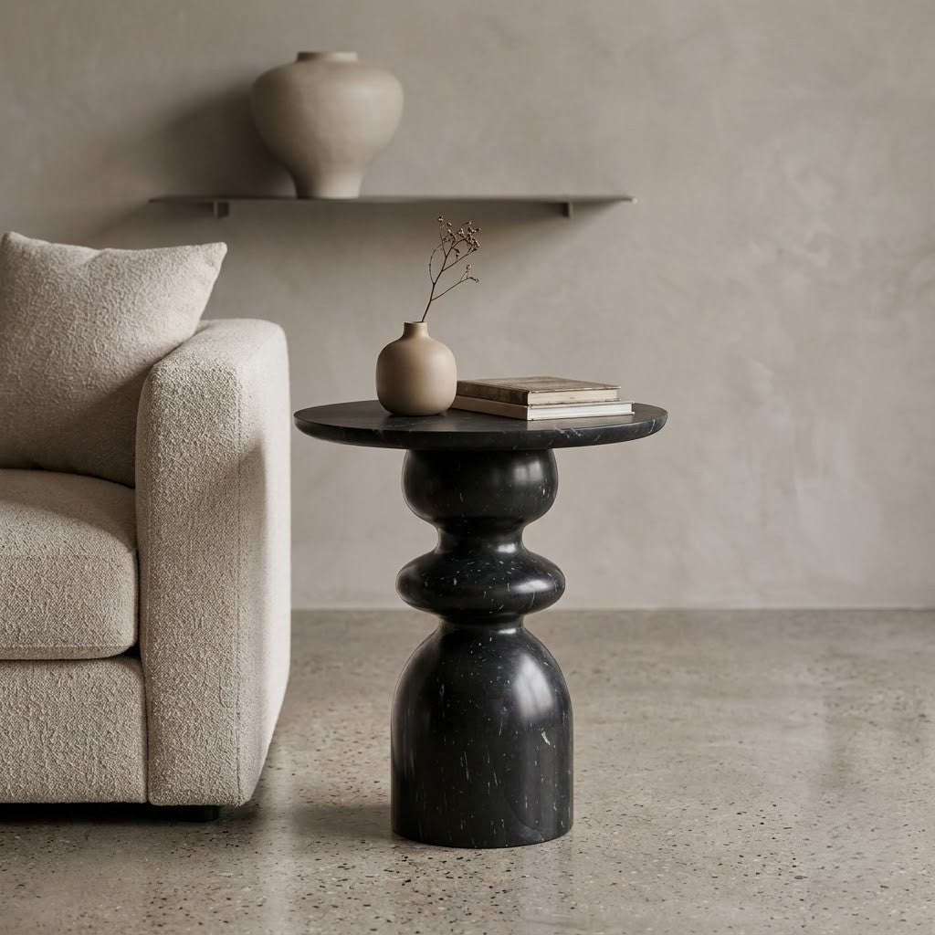 Sculptural Black Marble Table | PRITI Sofa Side Table Designer Edition