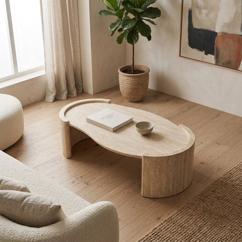 Sculptural Kidney Travertine Coffee Table – PRITI Statement Piece