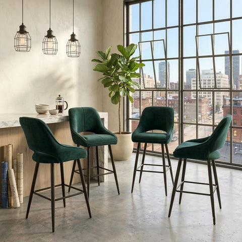 Set of 4 Green Counter Height Bar Stools