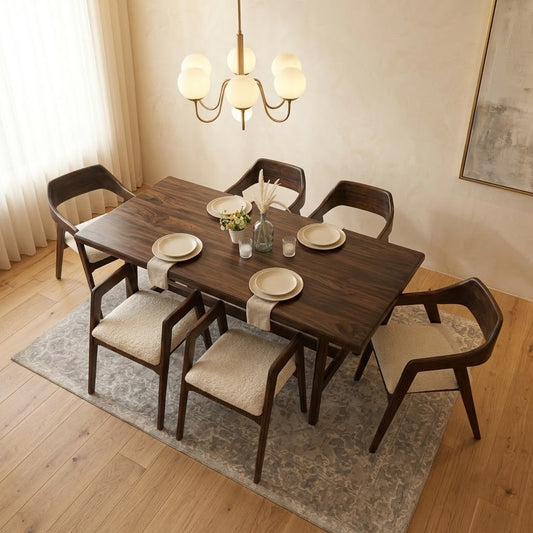 Sheesham Wood 6 Seater Dining Set in Dark Walnut Finish – PRITI